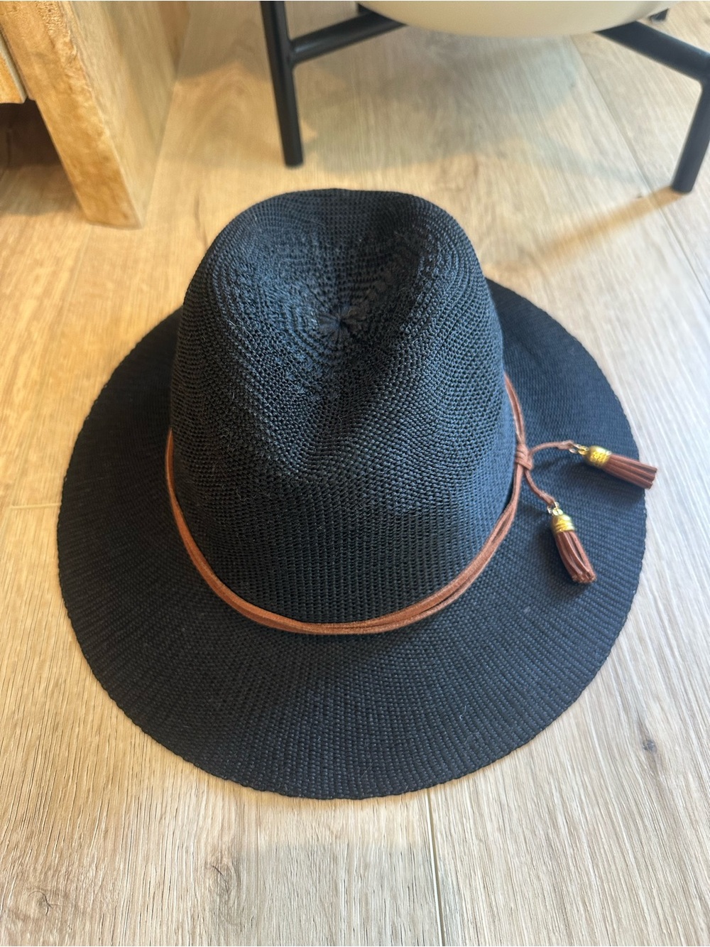 Black Fedora Hat with Brown Tassel Band